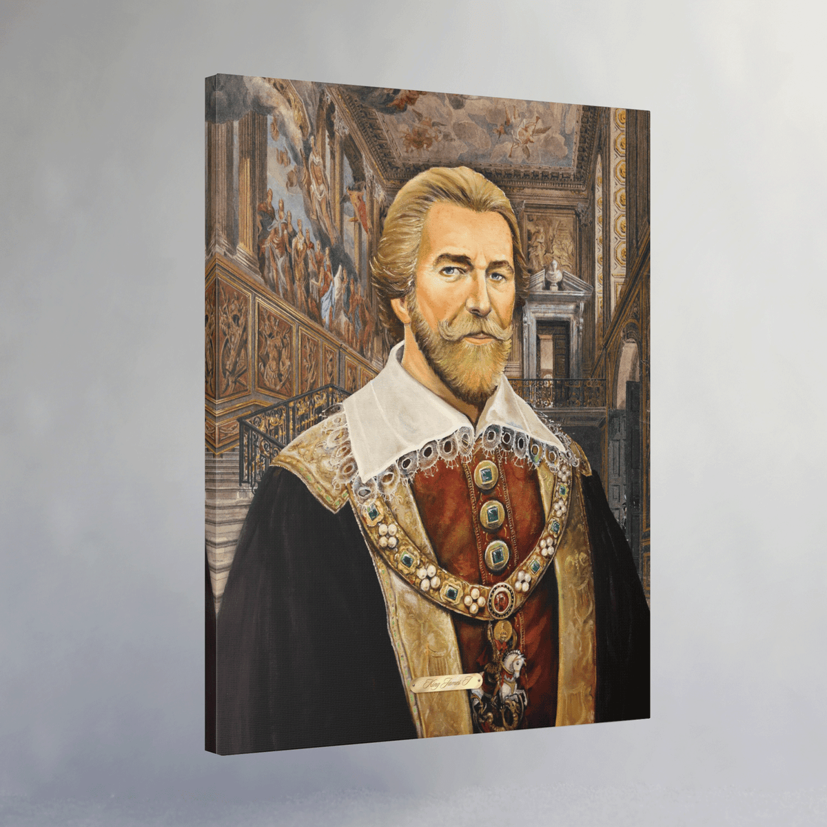 Oil Portrait Series with Faux Nameplate - King James I