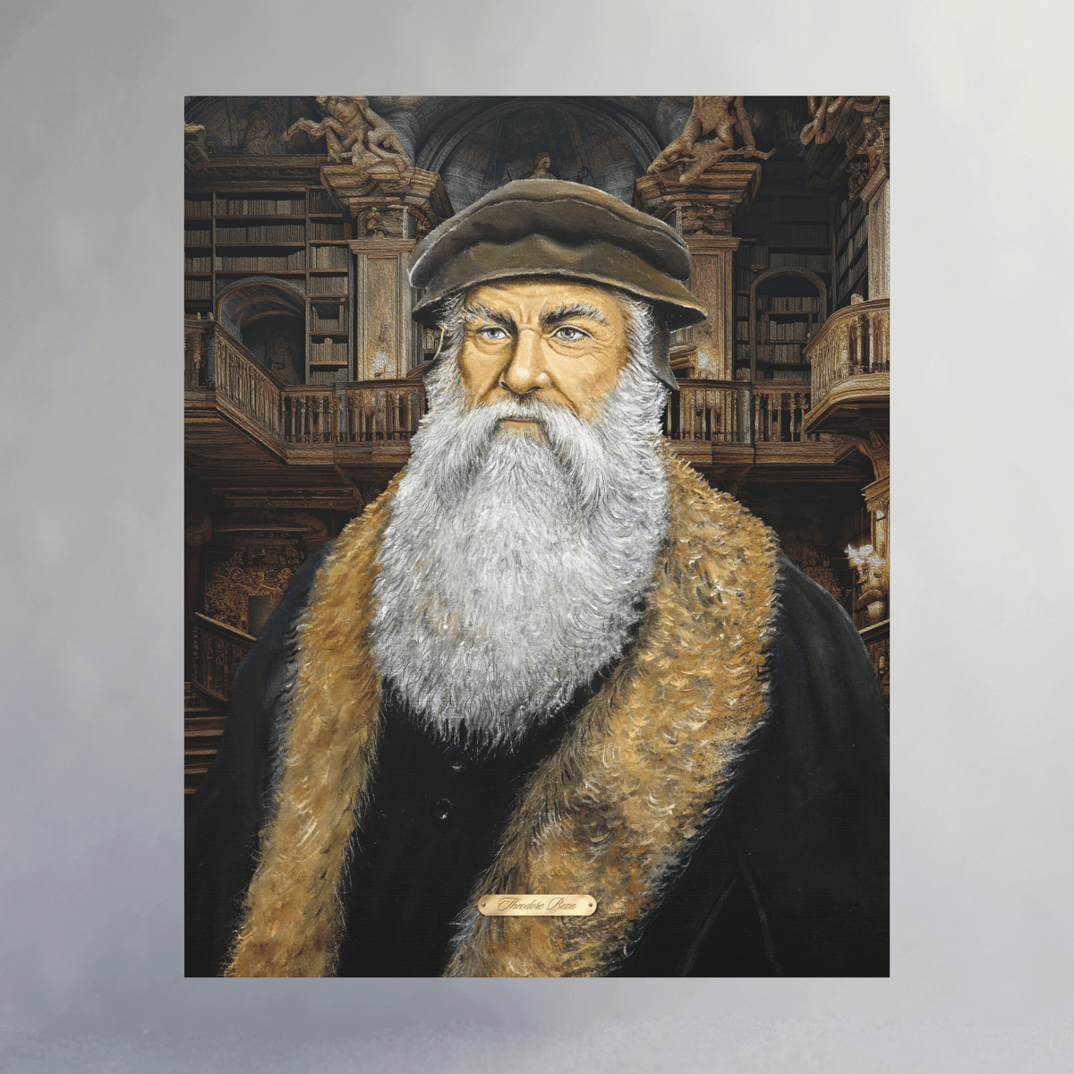 Oil Portrait Series with Faux Nameplate - Theodore Beza