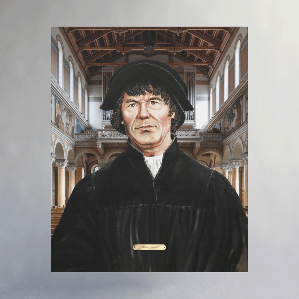 Oil Portrait Series with Faux Nameplate - Ulrich Zwingli