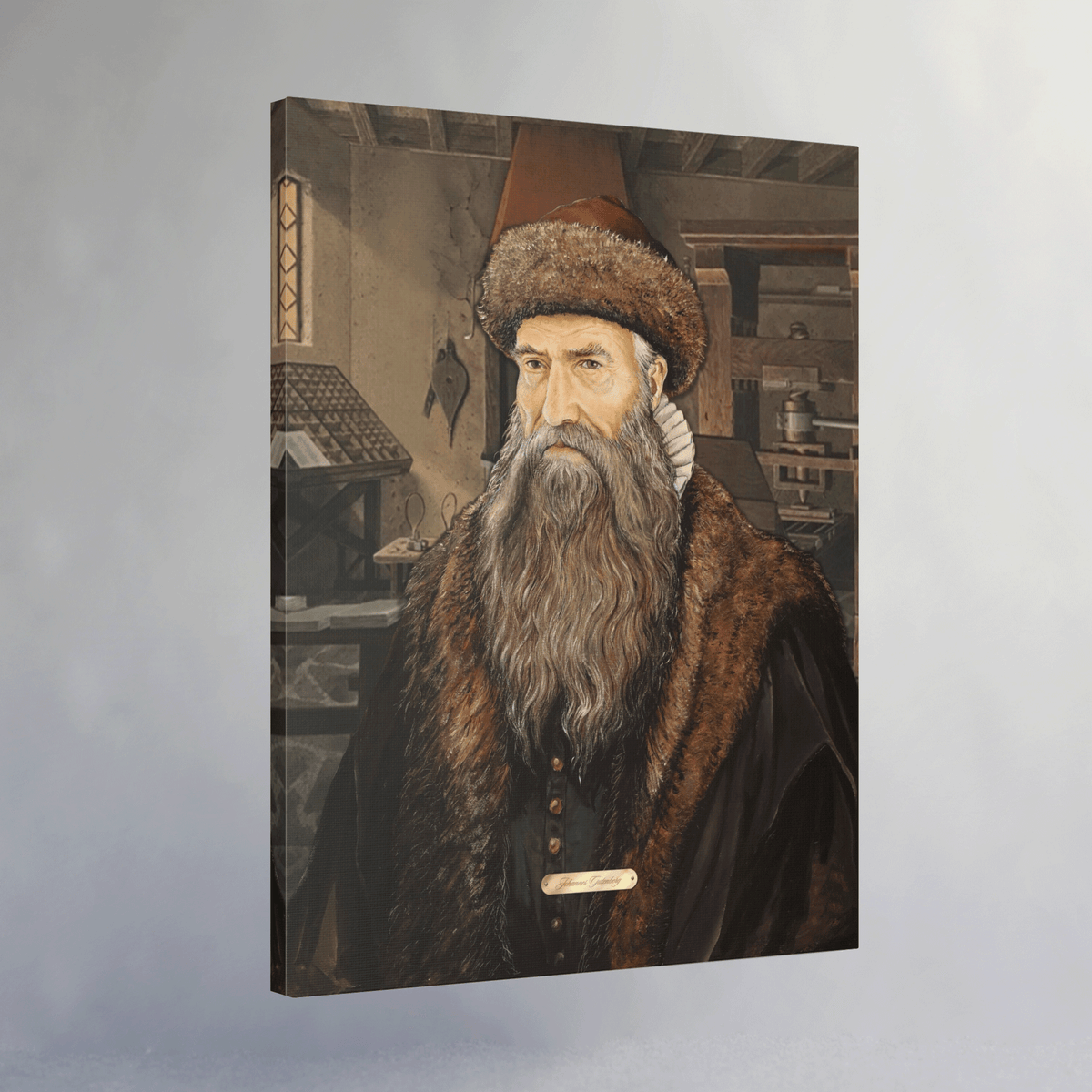 Oil Portrait Series with Faux Nameplate - Johannes Gutenberg