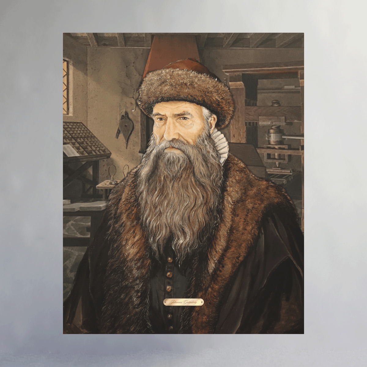 Oil Portrait Series with Faux Nameplate - Johannes Gutenberg