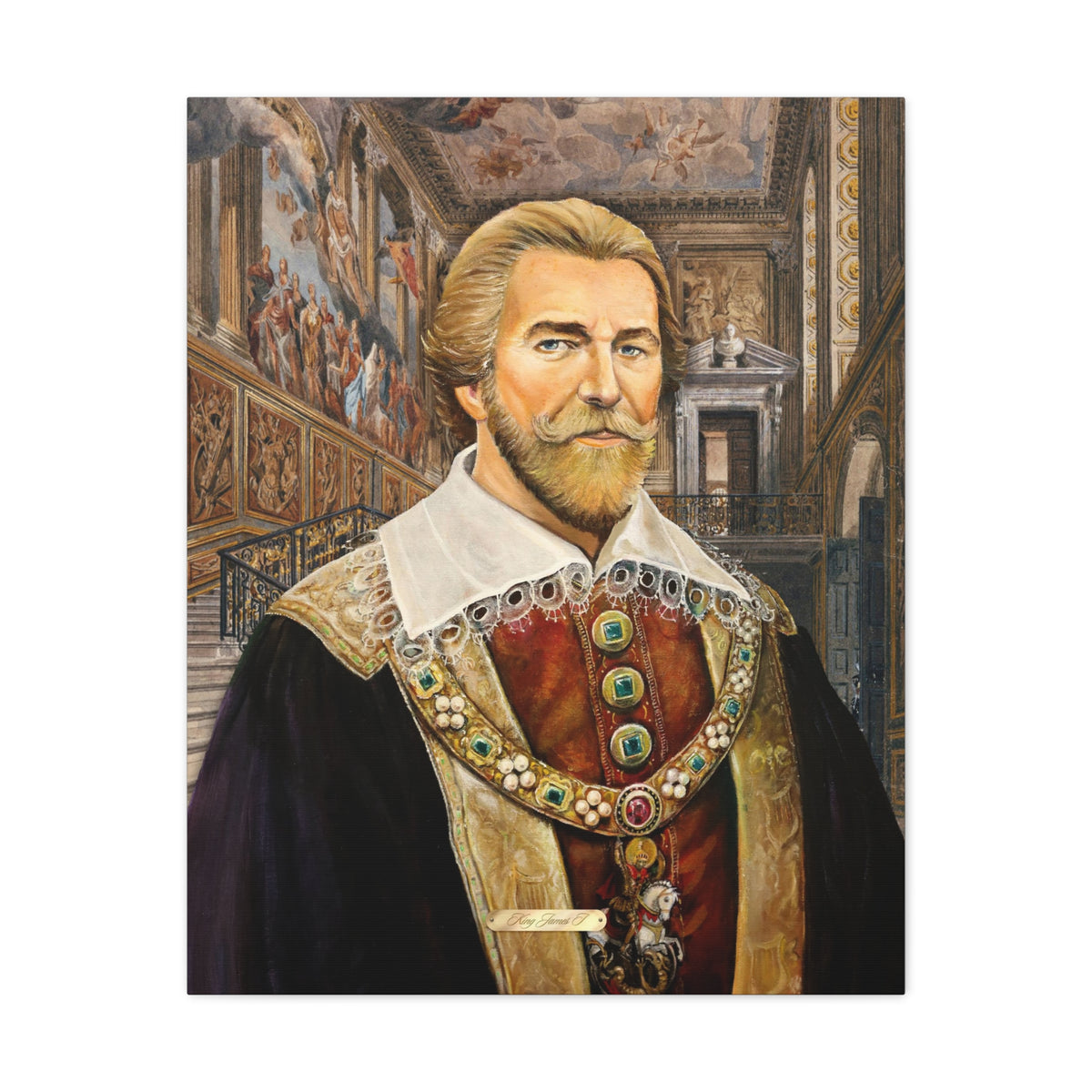 Oil Portrait Series with Faux Nameplate - King James I