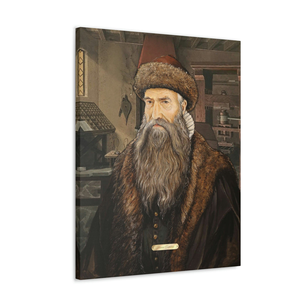 Oil Portrait Series with Faux Nameplate - Johannes Gutenberg