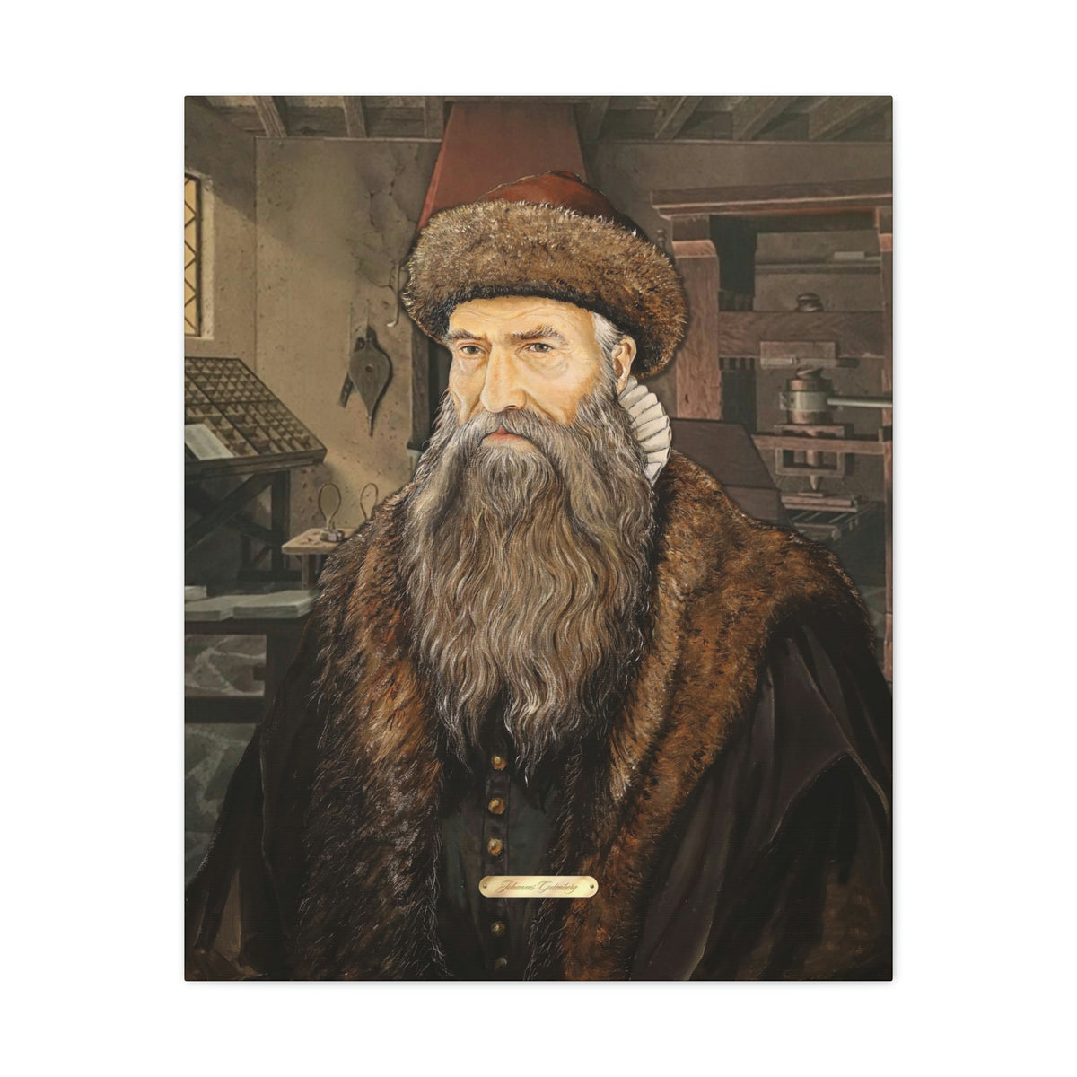 Oil Portrait Series with Faux Nameplate - Johannes Gutenberg