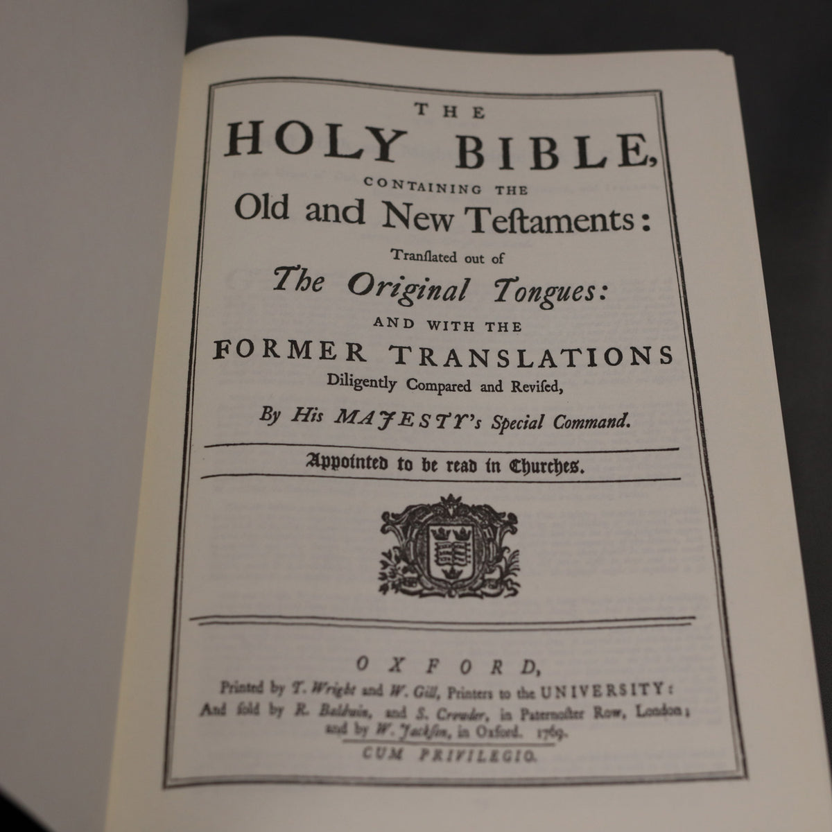 King James Bible - 1769 Blayney Facsimile Elmo Brown Leather